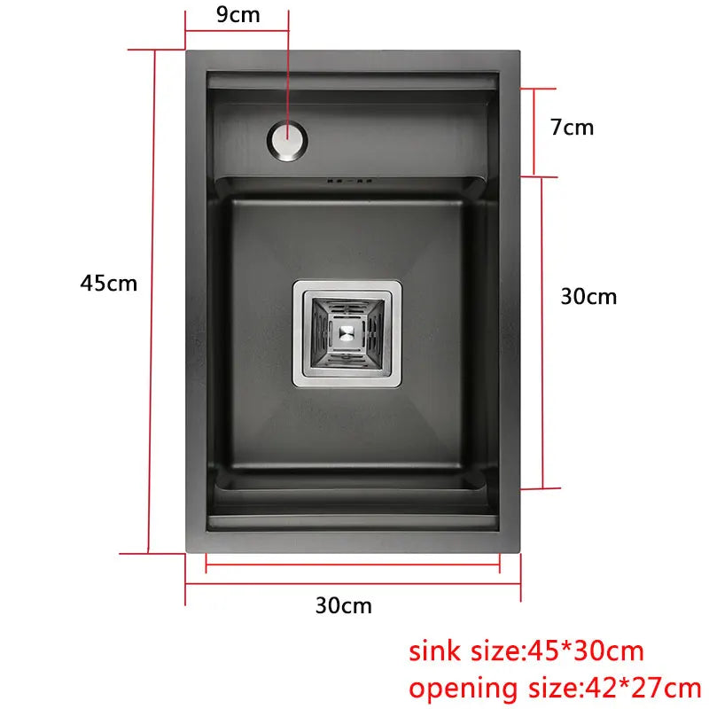 Évier Inox Noir 45 x 30 cm avec Couvercle et Robinet Rabattable