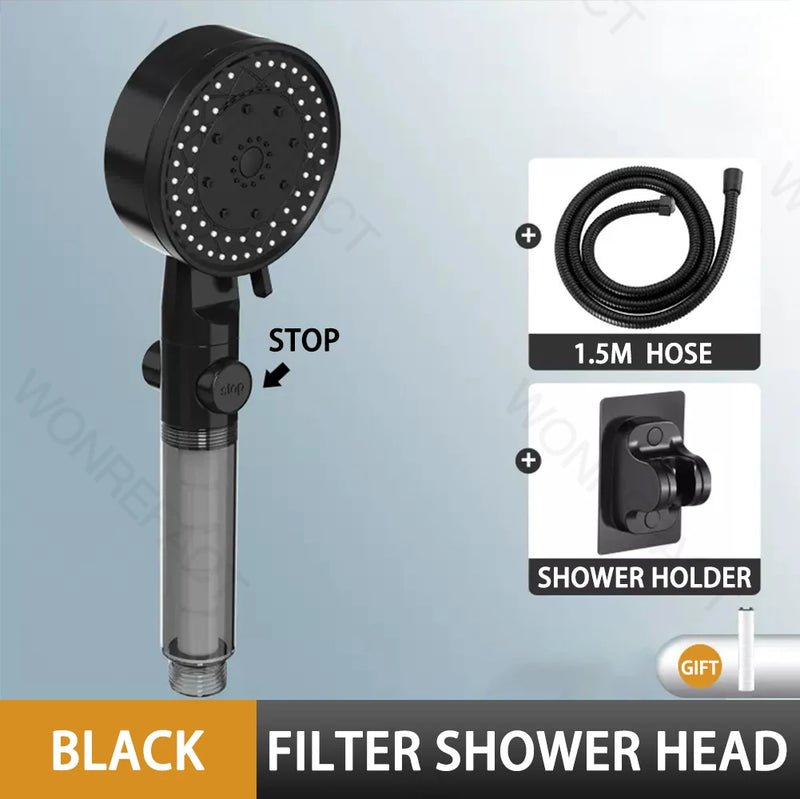 Pommeau de Douche Filtrant 10 Modes Haute Pression avec Bouton Stop