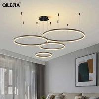 Suspension Cuisine Anneaux LED Design Moderne, Noir, Blanc ou Doré, 1 à 5 Anneaux