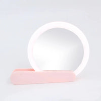 Miroir de Poche LED Rechargeable USB à Poignée Rotative, Rose ou Blanc