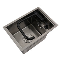 Évier de Cuisine Inox 304 Robinet Pliable, Gris Anthracite, 45 x 30 cm