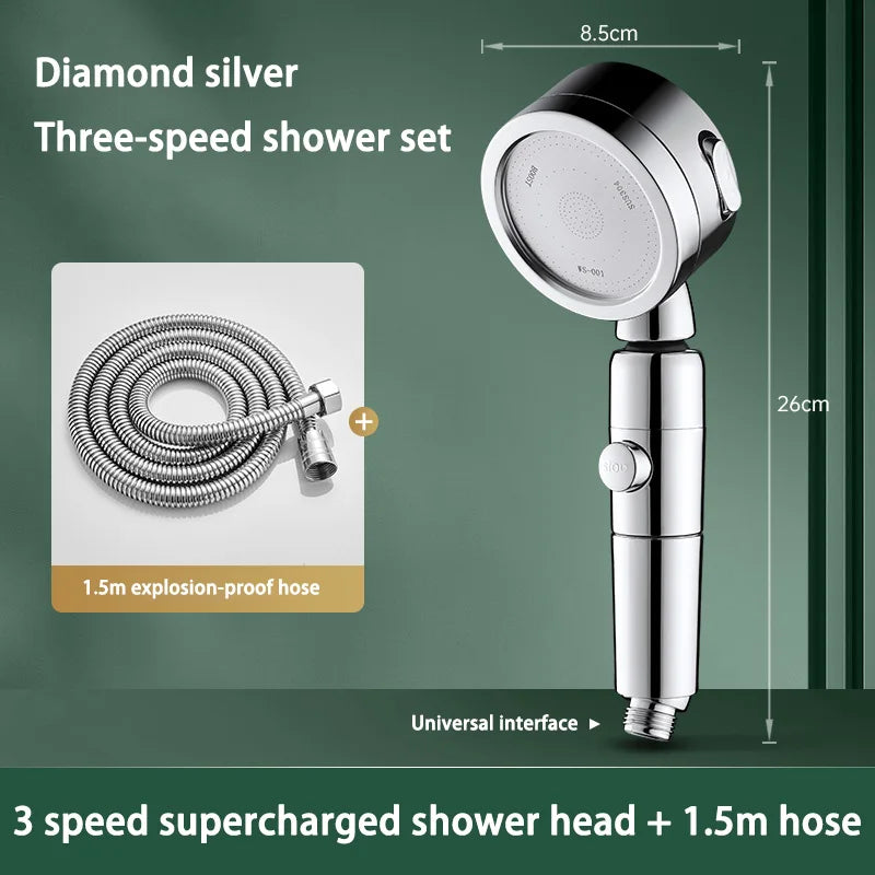 Pommeau de Douche à Tête Pivotante 360°, 3 Modes et Bouton Stop