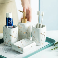 Set Accessoires Salle de Bain Céramique Marbrée Veines Dorées, 3 ou 4 Pièces