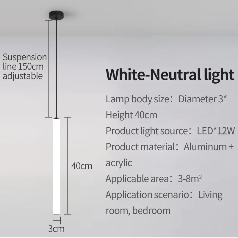 Suspension Cuisine Cylindrique Blanche LED 40 cm