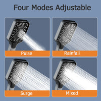Pommeau de Douche Carré Haute Pression 4 Modes Noir