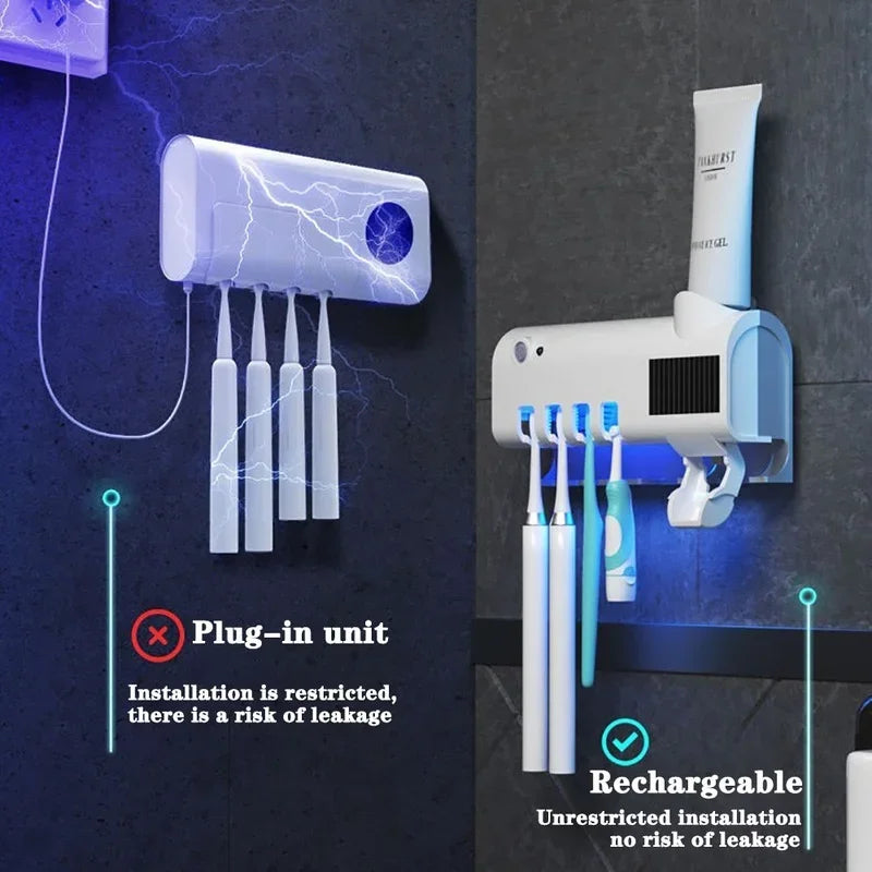 Distributeur de Dentifrice Automatique avec Porte-Brosses UV Solaire et USB, Blanc ou Noir