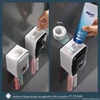 Distributeur de Dentifrice Automatique avec Porte-Brosses, Mural Gris ou Noir 15 cm