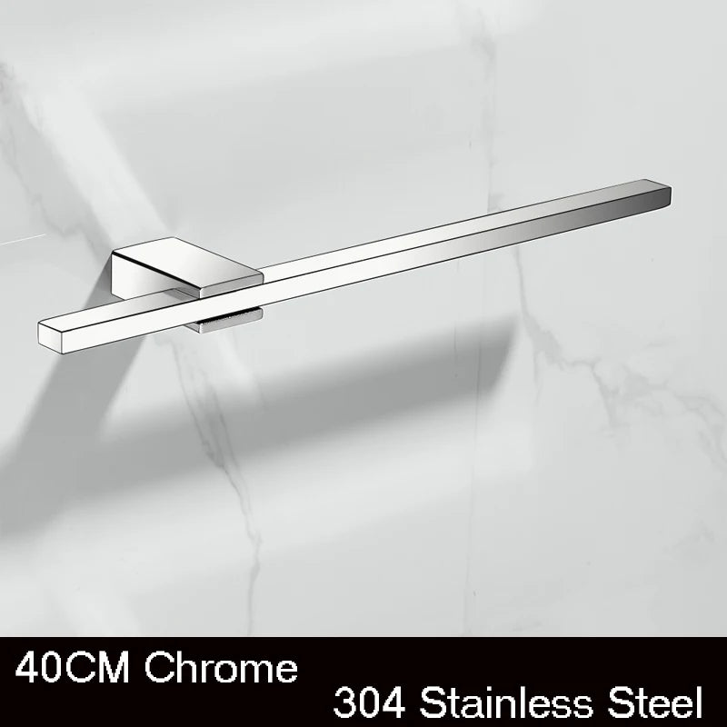 Porte-Serviette Mural Barre Plate Inox 304, 3 Finitions, 30 à 60 cm