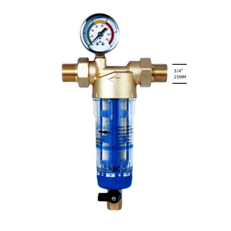 Préfiltre d'Eau Maison à Rétrolavage, avec ou sans Manomètre, DN15 ou DN20