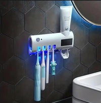 Porte-Brosse à Dents Mural 4 Places, Distributeur de Dentifrice et Lampe UV, Noir ou Blanc