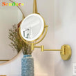 Miroir Grossissant Mural LED Bras Extensible Laiton, 3 Teintes de Lumière