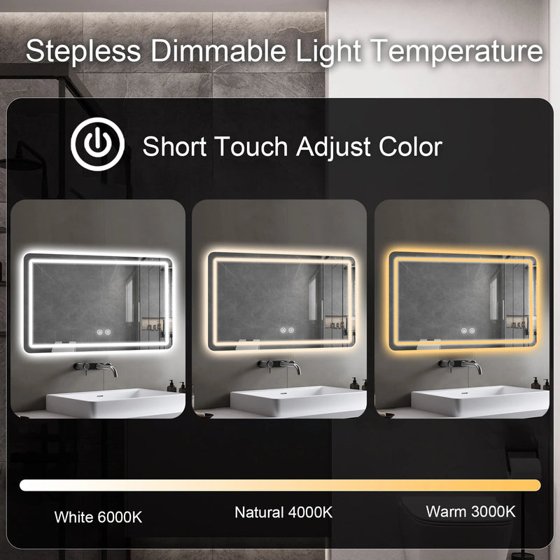 Miroir LED Salle de Bain Rectangulaire Anti-Buée 60x90 cm
