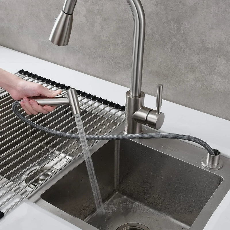 Douchette Évier Cuisine Extractible Inox avec Socle, Noir ou Brossé