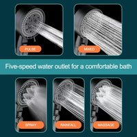 Pommeau de Douche Réglable 5 Modes avec Flexible Noir