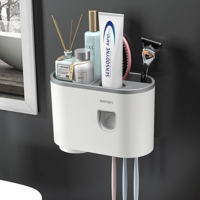 Porte-Brosse à Dents Mural avec Distributeur, Gobelet et Bac de Rangement 20 cm
