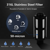 Préfiltre Toute la Maison Lavable à Contre-Courant, Tamis Inox 316L, Clé Fournie