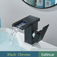 Mitigeur Lavabo Cascade LED Noir, Doré ou Chromé, Bec Court ou Haut