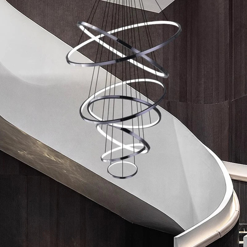 Suspension Cuisine LED à 5, 6 ou 7 Anneaux, Double Hauteur et Escalier