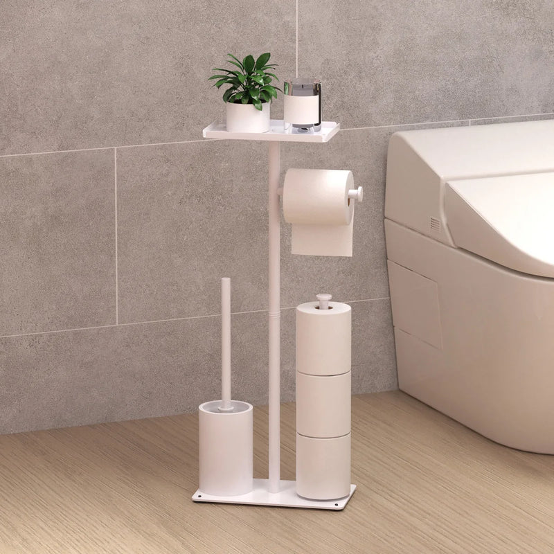 Porte-Papier Toilette sur Pied avec Réserve de Rouleaux, Noir ou Blanc