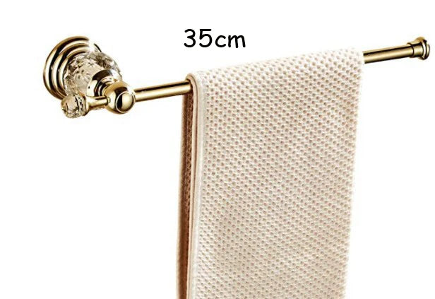 Accessoires Salle de Bain Laiton Poli Or et Cristal à la Pièce, 4 Articles