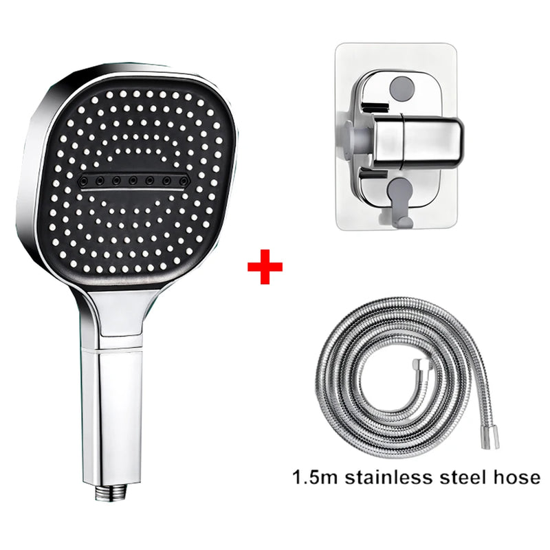 Pommeau de Douche Carré 13 cm, 3 Modes, Noir, Gris ou Argenté