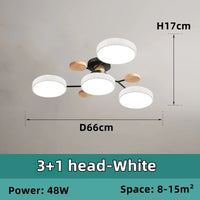 Plafonnier LED Nordique Bois, 1 à 7 Têtes, 4 Coloris