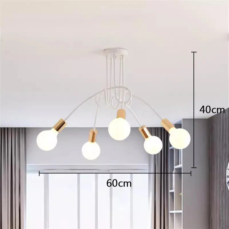 Plafonnier Cuisine Branches 3 ou 5 Lampes E27, Noir, Blanc ou Doré
