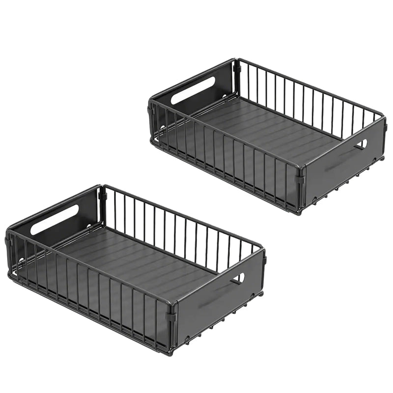 Organisateur de Placard de Cuisine Coulissant, 2 Paniers sur Rails, Noir
