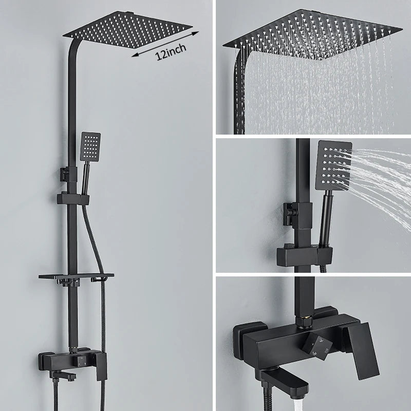 Colonne de Douche Carrée 3 ou 4 Voies avec Bec de Bain