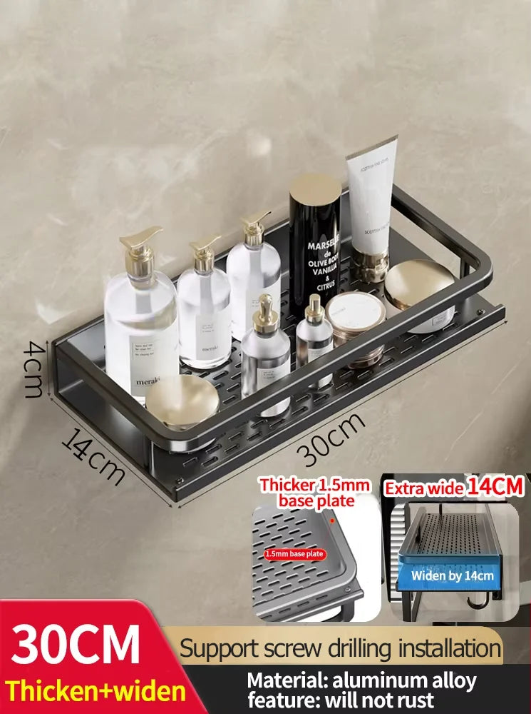 Étagère Salle de Bain Murale Aluminium à Visser Noir ou Gris, 30 à 50 cm