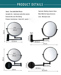 Miroir Grossissant Mural Noir Double Face Bras Extensible 20 cm
