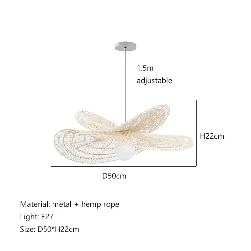 Suspension Cuisine Rotin Tressé Pétale, Brun ou Blanc, 40 à 100 cm