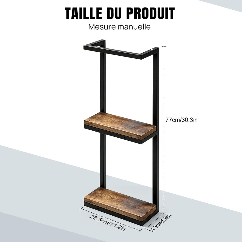 Porte-Serviette Mural 2 Niveaux avec Étagère Noir