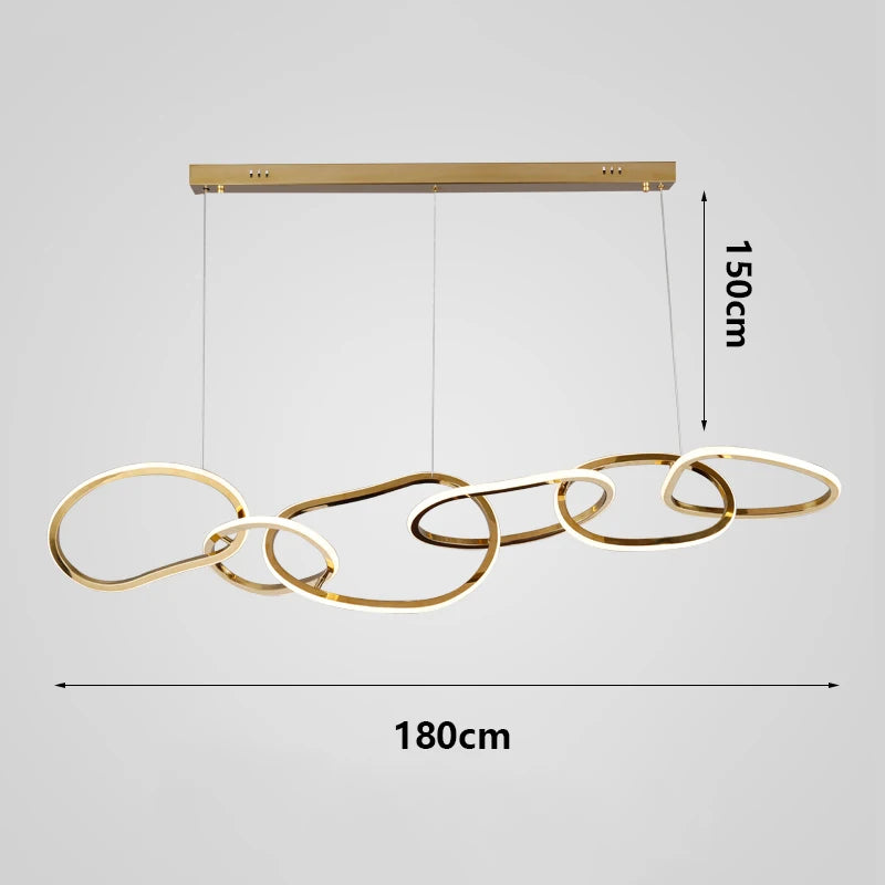 Suspension Cuisine LED Anneaux Entrelacés, 80 à 180 cm