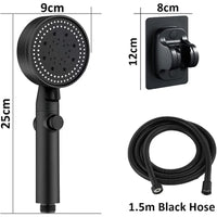 Pommeau de Douche Noir 5 Modes, Buses Silicone Autonettoyantes, Kit Complet