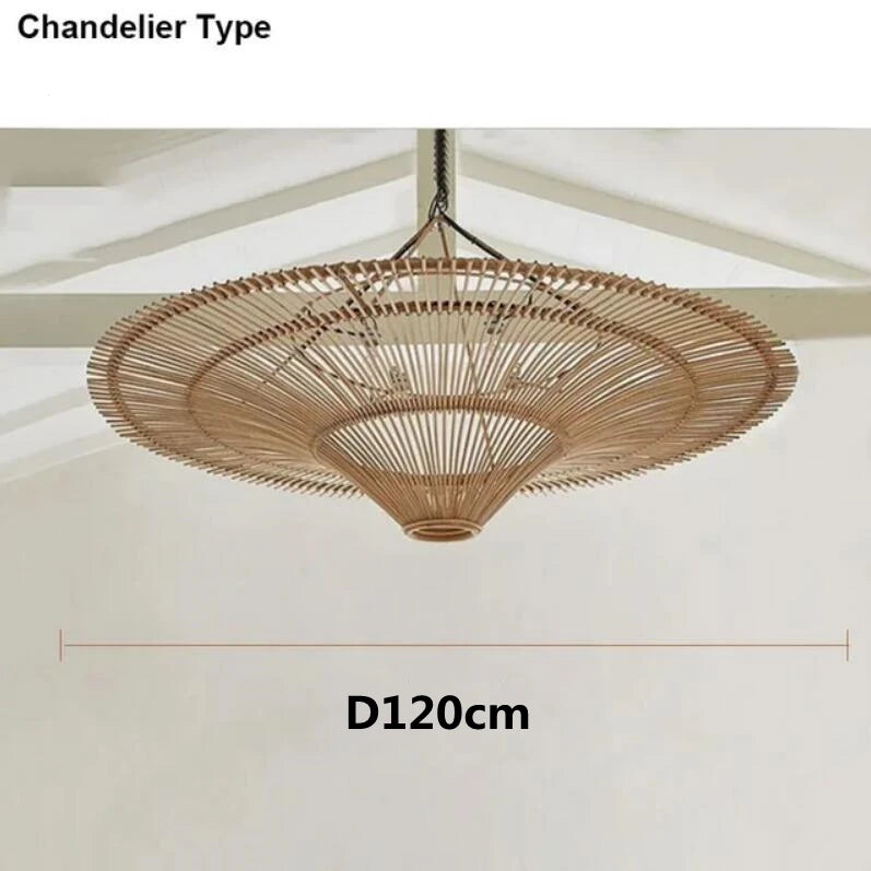 Suspension Cuisine Rotin Chapeau de Paille Wabi-Sabi, Ø 60 à 120 cm