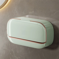 Porte-Savon Mural à Couvercle et Drainage, Vert, Blanc ou Beige, 2 Formats