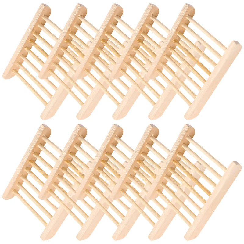 Porte-Savon en Bois à Lattes, Lot de 10, 11,5 x 8 cm