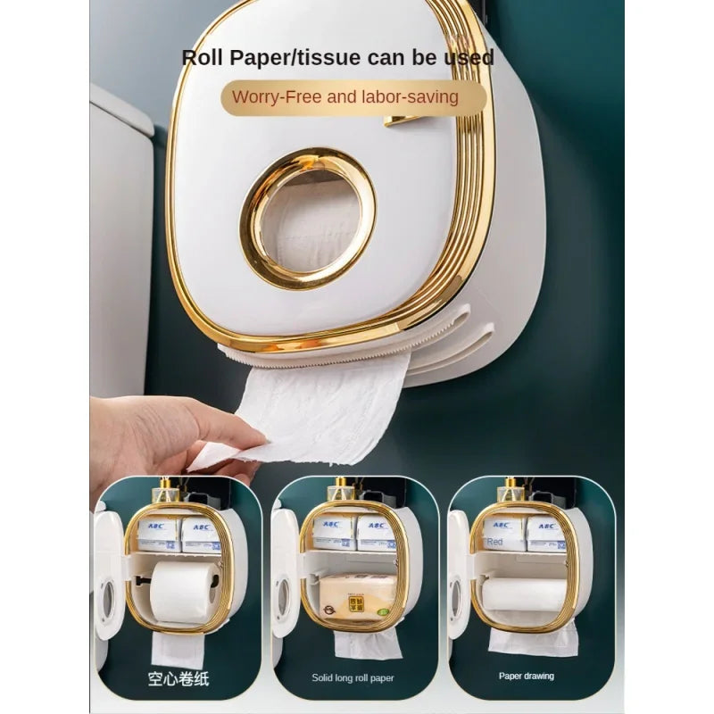 Porte-Papier Toilette Mural avec Tablette et Couvercle Sans Perçage