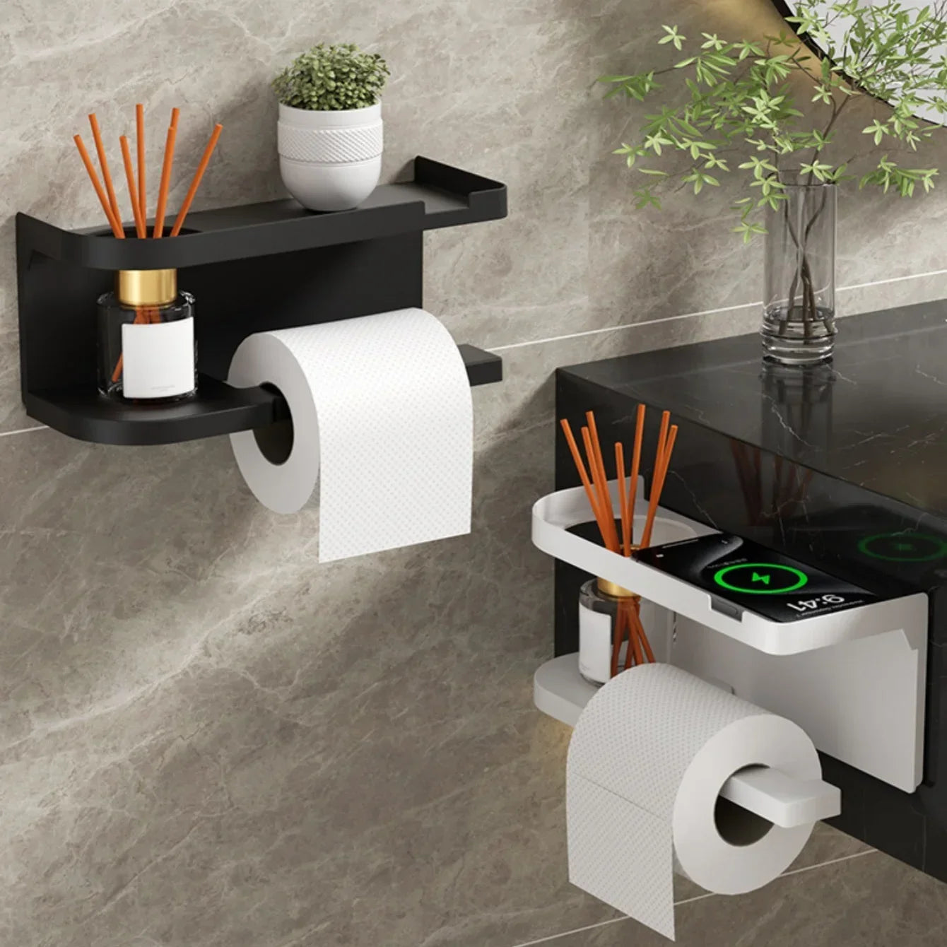 Porte-Papier Toilette Mural avec Étagère Rangement