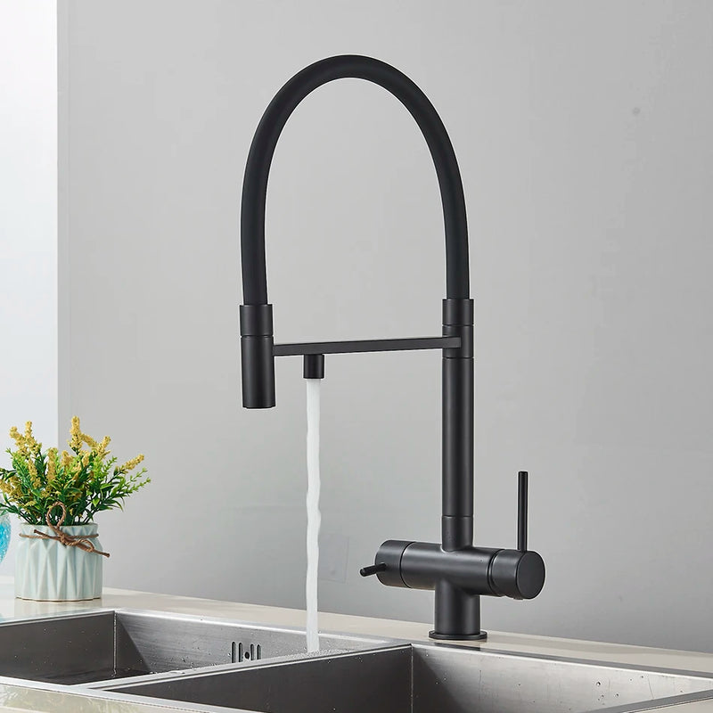 Mitigeur Cuisine 3 Voies Eau Filtrée Col Souple ou Ressort, 5 Finitions