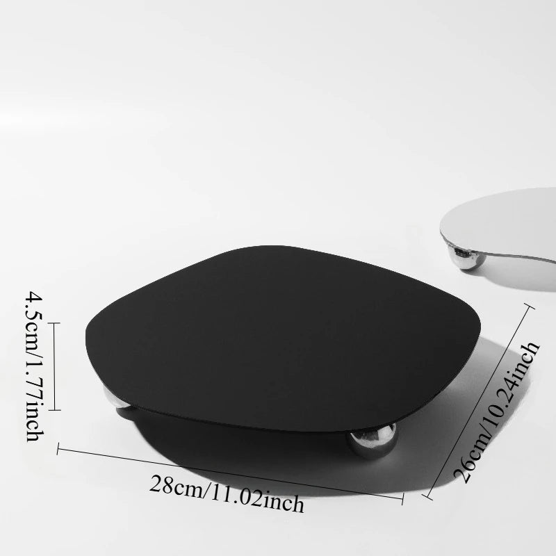 Plateau Miroir Forme Libre sur Pieds Boules, Argenté ou Noir