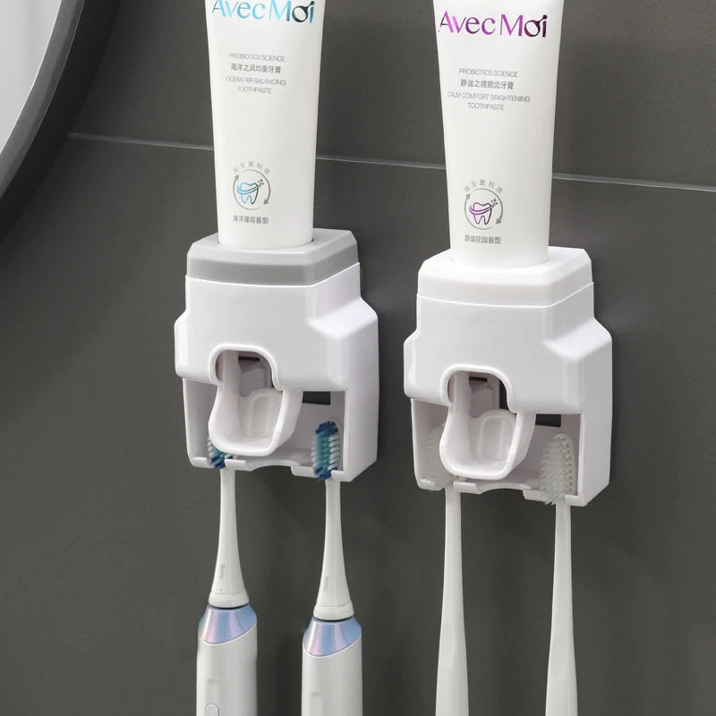 Distributeur de Dentifrice Mural Automatique avec Porte-Brosses, 4 Coloris, 7,5 x 10 cm