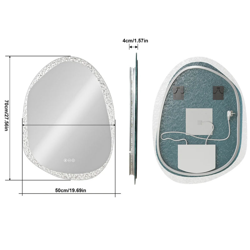 Miroir LED Salle de Bain Organique Anti-Buée Tactile Effet Pierre
