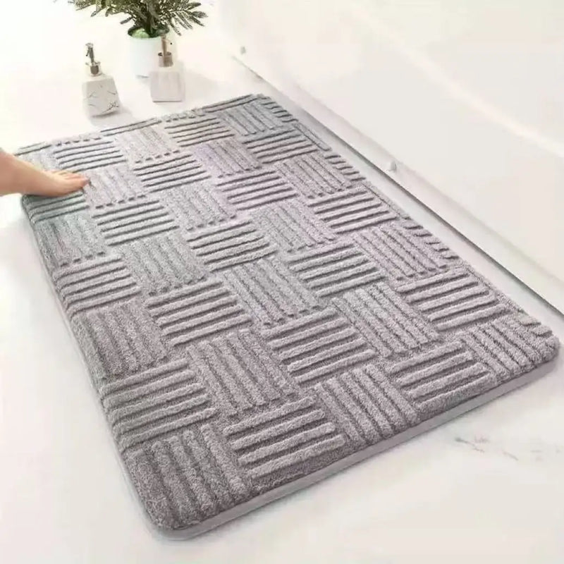 Tapis de Bain Gris Absorbant Motif Géométrique Antidérapant