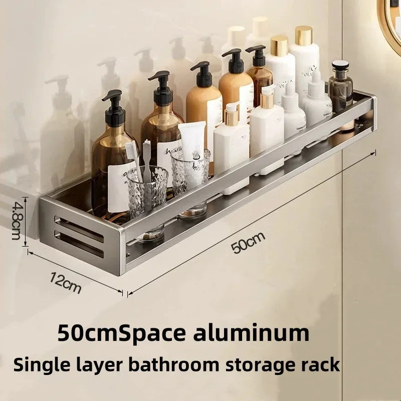 Étagère Murale Salle de Bain Aluminium Sans Perçage, 30 à 60 cm