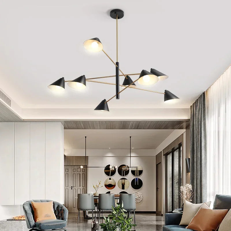 Suspension Cuisine Design Cônes Noirs 4, 6 ou 8 Lampes, Ø 130 cm
