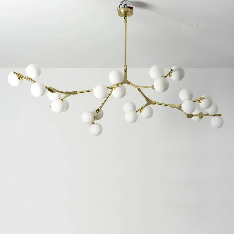 Lustre Suspension Cuisine Branches et Globes de Verre, Doré ou Noir