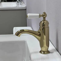 Mitigeur Lavabo Rétro Poignée Blanche Laiton, 6 Finitions