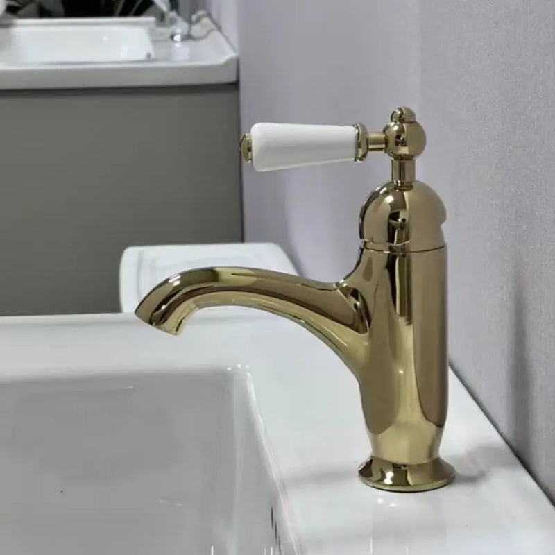 Mitigeur Lavabo Rétro Poignée Blanche Laiton, 6 Finitions